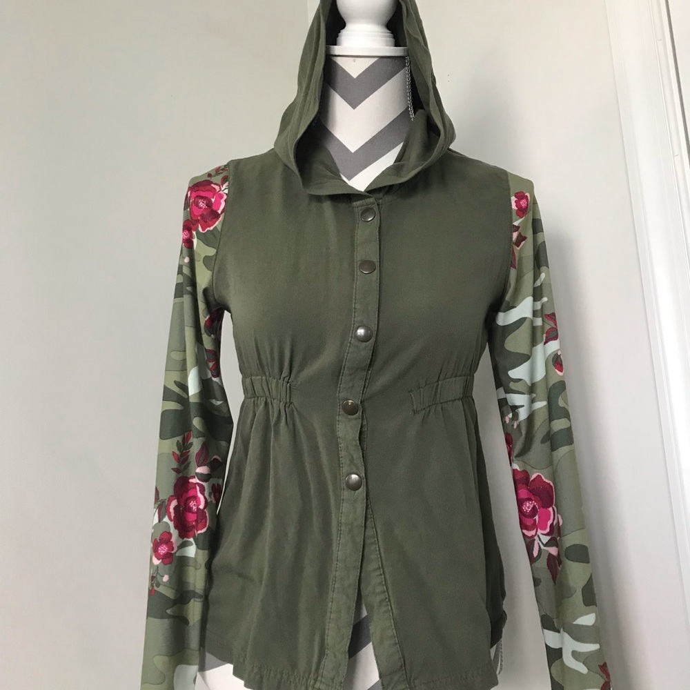 Army green floral jacket